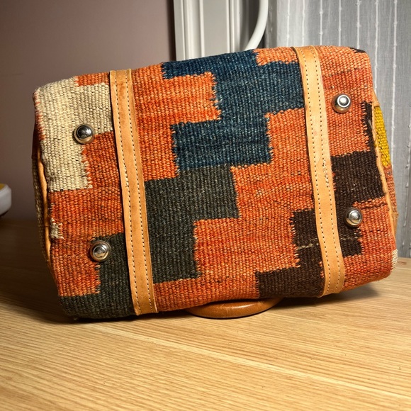 Vintage Turkish Kilim Leather Woven Satchel Bag